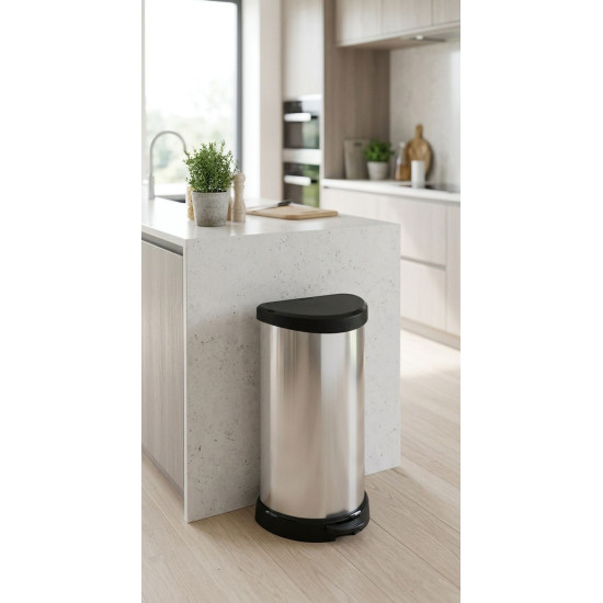 Atkritumu tvertne Curver® DECO BIN 40L, sudraba/melna, atkritumiem