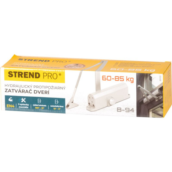 Доводчик дверной Strend Pro, 60-85 кг, EN4, гидравлический огнеупорный Доводчик дверной Strend Pro, 60-85 кг, EN4, гидравлический огнеупорный