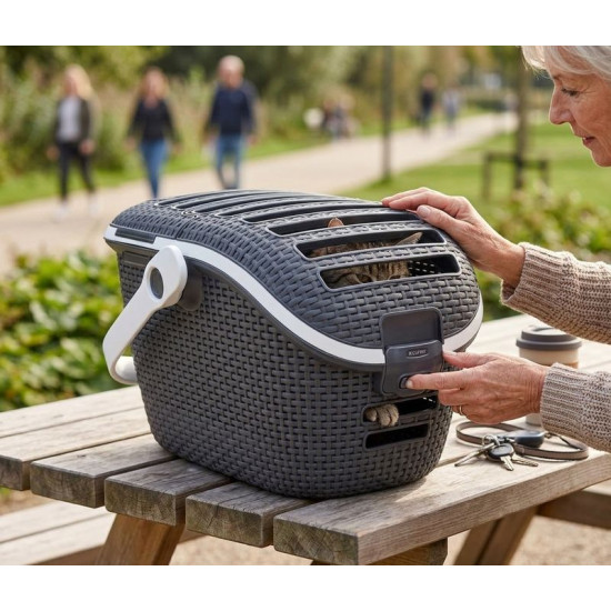 Box Curver® PET CARRIER, antracit, 38x51x33 cm, transportable, for cat and dog