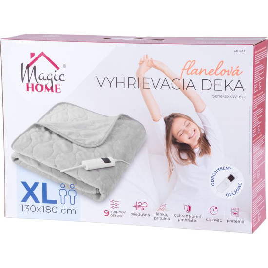 Одеяло MagicHome, с подогревом, фланель, серый, 180х130 см