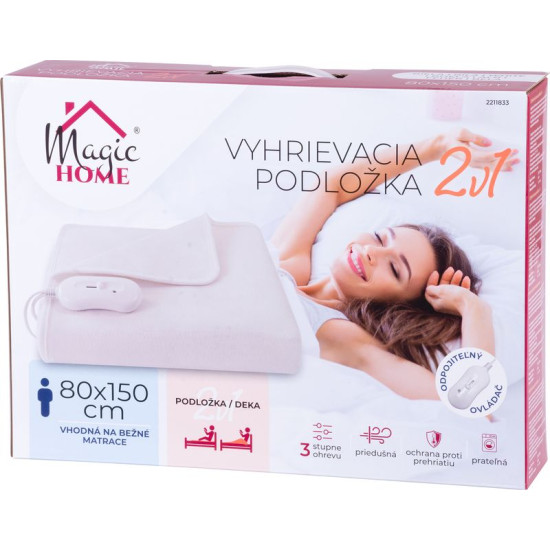 MagicHome mat, 2 in 1, blanket, heating, for bed, white, 80x150 cm