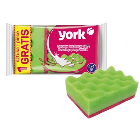 Губка кухонная York 030220, губка для мытья посуды, 4+1 шт, волна, волнистая