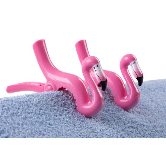 Pliers for beach towels, 13x9x3cm, 2 pcs, flamingos