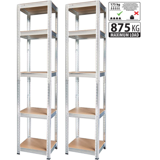 Plauktu plaukti, metāls, MDF, 5 plaukti, 1800x400x400 mm, iepakojums. 2gab
