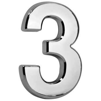 Цифра для номера дома MаgiсHome «3»,  самоклеящаяся, серебристый, 70x100 мм, ABS