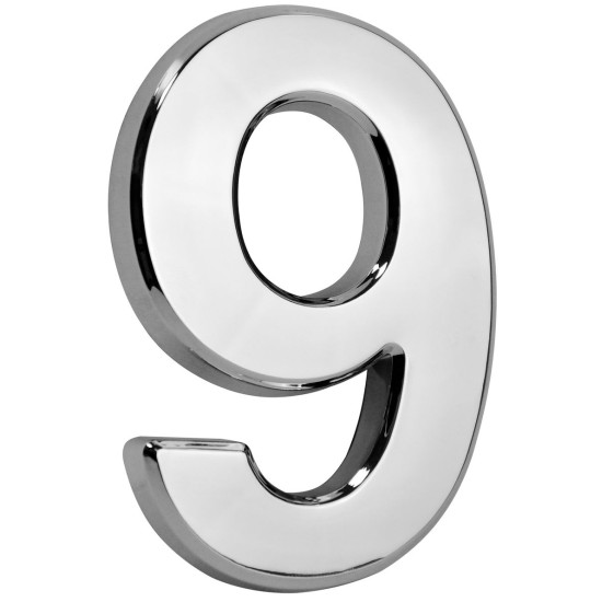 MagicHome house number ´9´, with adhesive tape, silver, 70x100 mm, ABS