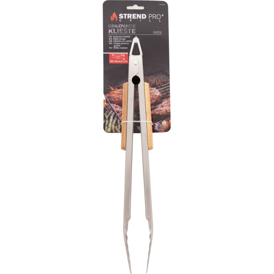 Щипцы Strend Pro Grill, для гриля, нержавеющая сталь, с  деревянной ручкой, 4,3х38-42 см