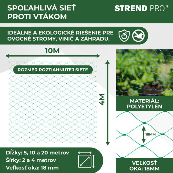 Strend Pro net, 4x10 m, mesh size 18 mm, anti-bird, PE