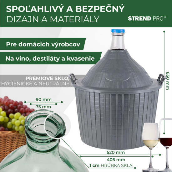 Demijohn Cada Inco 54 lit, glass/plastic, 650x520/405 mm