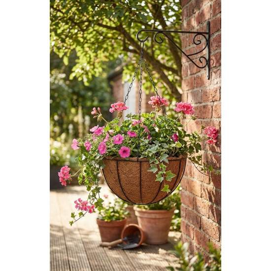 Цветочный горшок Strend Pro LC-CocoH-24, 35x35x17 см, подвесной, сталь/кокос, подвесной, с цепочкой и крюком