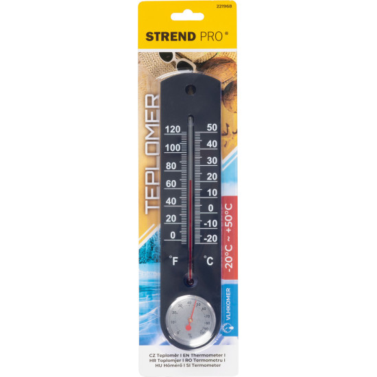 Plastic thermometer TMS-055 BlackBar, 250x55x12 mm, hygrometer