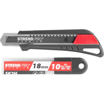 Нож с отламывающимся лезвием Strend Pro Premium, BlackMatt, SoftTouch, 18 мм,  10 шт.
