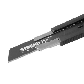 Нож с отламывающимся лезвием Strend Pro Premium, BlackMatt, SoftTouch, 18 мм, black-line Нож с отламывающимся лезвием Strend Pro Premium, BlackMatt, SoftTouch, 18 мм, black-line