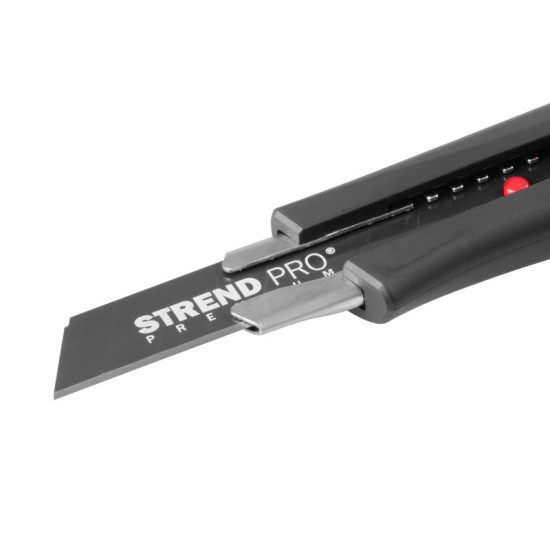 Нож с отламывающимся лезвием Strend Pro Premium, BlackMatt, SoftTouch, 18 мм,  black-line