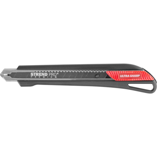 Нож с отламывающимся лезвием Strend Pro Premium, BlackMatt, SoftTouch, 9 мм, black-line