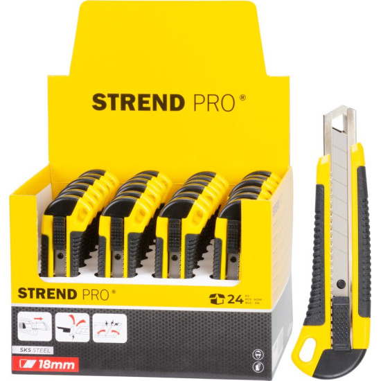 Snap-off blade knife 18mm Strend Pro, piston-valve control, 24pcs in sellbox