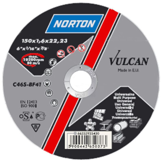 Griešanas disks NORTON Vulcan A 115x1,0x22 A60S-BF41, Steel-Inox