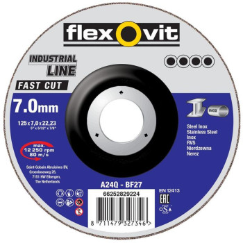 Disks flexOvit Industrial Line Fast Cut, 125x7.0x22.2 mm, A24Q-BF27, tērauds Disks flexOvit Industrial Line Fast Cut, 125x7.0x22.2 mm, A24Q-BF27, tērauds