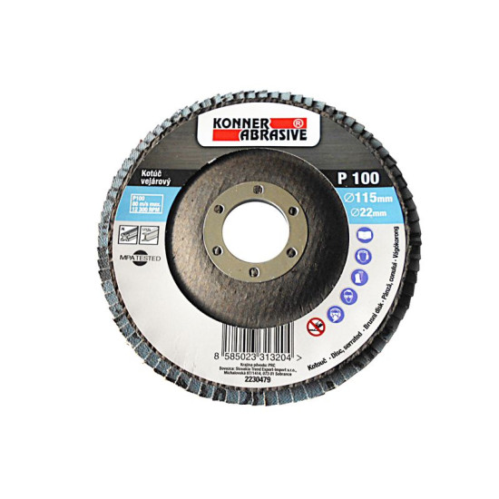 Slīplapu disks KONNER 260 150x22 mm, A040, Cirkonijs. nerūsējošais Slīplapu disks KONNER 260 150x22 mm, A040, Cirkonijs. nerūsējošais