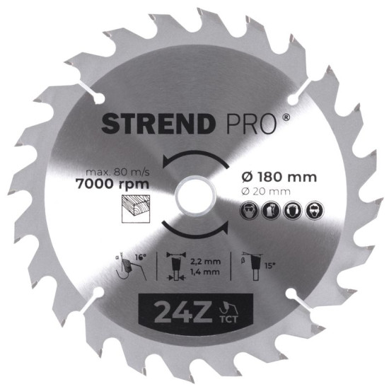 Диск циркулярный Strend рro TсT 180x2,2x20/16 мм 24T, по дереву