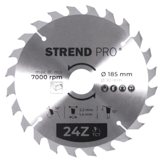 Диск циркулярный Strend рro TсT 185x2,2x30/20 мм 24T, по дереву Диск циркулярный Strend рro TсT 185x2,2x30/20 мм 24T, по дереву