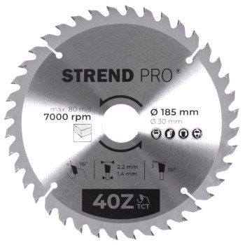 Диск циркулярный Strend рro TсT 185x2,2x30/20 мм 40T, по дереву