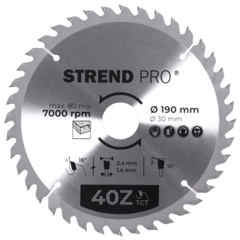 Disc Strend Pro TCT 190x2.4x30/20 mm 40T, for wood, saw