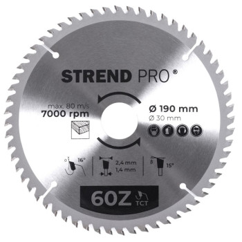 Диск циркулярный Strend рro TсT 190x2,4x30/20 мм 60Т, по дереву