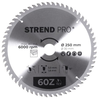 Disc Strend Pro TCT 250x3.0x30/20 mm 60T, for wood, saw