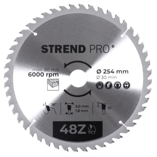 Диск циркулярный Strend рro TсT 254x3,0x30/20 мм 48Т, по дереву