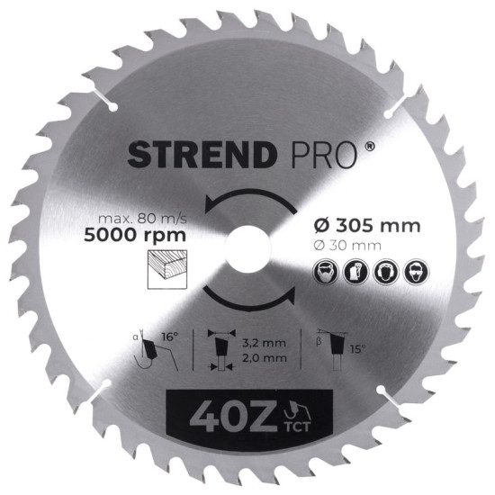 Диск циркулярный Strend рro TсT 305x3,2x30/20 мм 40T, по дереву