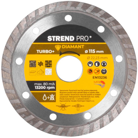 Dimanta griešanas disks 115 mm Strend Pro, Turbo + Dimanta griešanas disks 115 mm Strend Pro, Turbo +