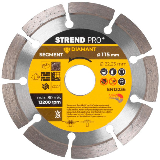Dimanta griešanas disks 115 mm Strend Pro, sausai griešanai