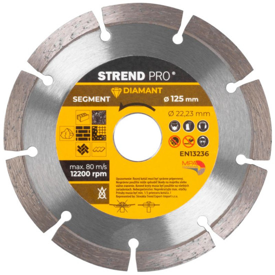 Dimanta griešanas disks 125 mm Strend Pro, sausai griešanai
