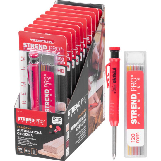 Strend Pro Premium zīmulis, ar klipsi, tērauda uzgalis, galdnieks, marķieris ar asināmo, ar 6 vadiem, komplekts