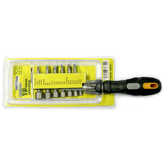 Набор отверток и насадок 19 шт. Strend Pro, биты SL-3, 5,5, 6,5 мм/PH0, PH1, PH2 TRX T10, T15