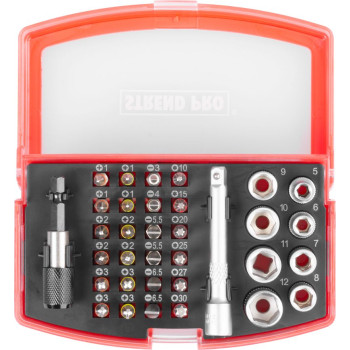 Набор бит 34шт Strend рro, с магнитным держателем и адаптером, биты 25мм, S2