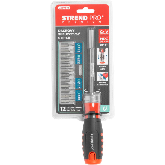 Screwdriver Strend Pro Premium, set, with 12 bits, torx + flat + Philips