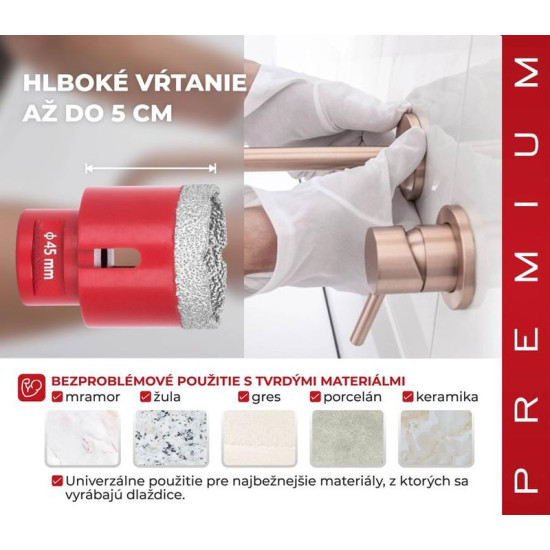 Diamond core hole drill Strend Pro Premium DCB11, 045 mm, M14, profesional