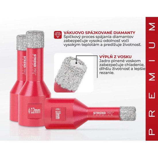 Dry diamond drill set Strend Pro Premium, DCB11S2, 6-8-10-12 mm, M14, diamond core hole drills, prof