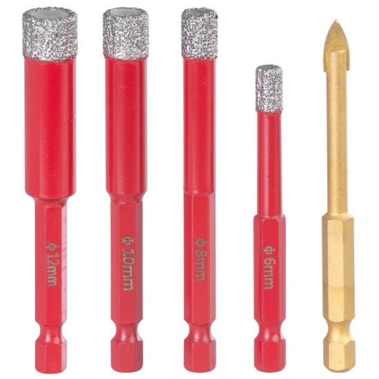 Dry diamond drill set Strend Pro Premium, 6-8-10-12 mm, HEX, 6 mm, glass drill bit, diamond core hol