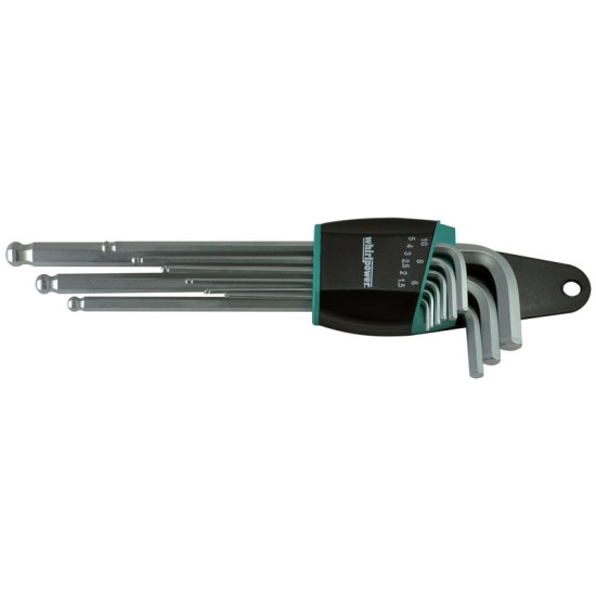 HEX key set, extra long ballpoint, 9pcs Whirlpower, 1.5 - 10.0