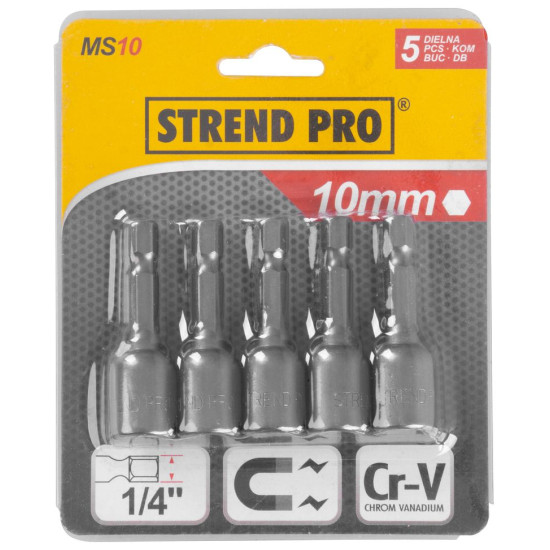 Muciņa skrūvēm Strend Pro MS84, 10 mm, 1/4", ar magnētu iepakojumā 5 gab