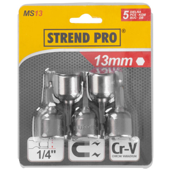 Muciņa skrūvēm Strend Pro MS84, 13 mm, 1/4", ar magnētu iepakojumā 5 gab