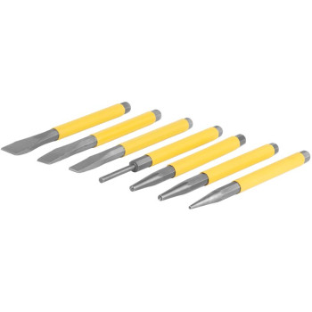 Набор пробойников и долото 7шт Strend Pro,
3x долото плоское
2x кернер
2x пробойников