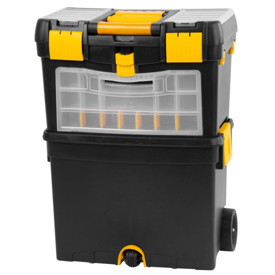 Plastmasas instrumentu kaste
450x260x620mm regulējams rokturis
- ar riteņiem, maks. 25 kg