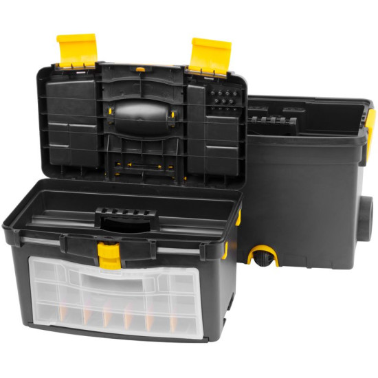 Plastmasas instrumentu kaste
450x260x620mm regulējams rokturis
- ar riteņiem, maks. 25 kg