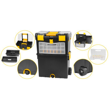 Пластиковый ящик для инструментов
450x260x620 мм регулируемая ручка,
на колесиках, макс. 25 кг