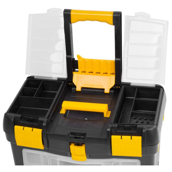 Plastmasas instrumentu kaste
450x260x620mm regulējams rokturis
- ar riteņiem, maks. 25 kg