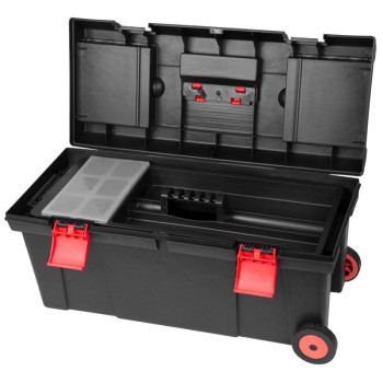 Пластиковый ящик для инструментов 660x300x320 мм, регулируемая ручка, на колесиках, макс. 15 кг